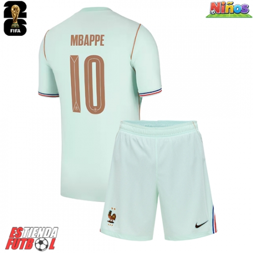 Francia Kylian Mbappe #10 Segunda Equipación Niños Mundial 2026 Manga Corta (+ Pantalones cortos)